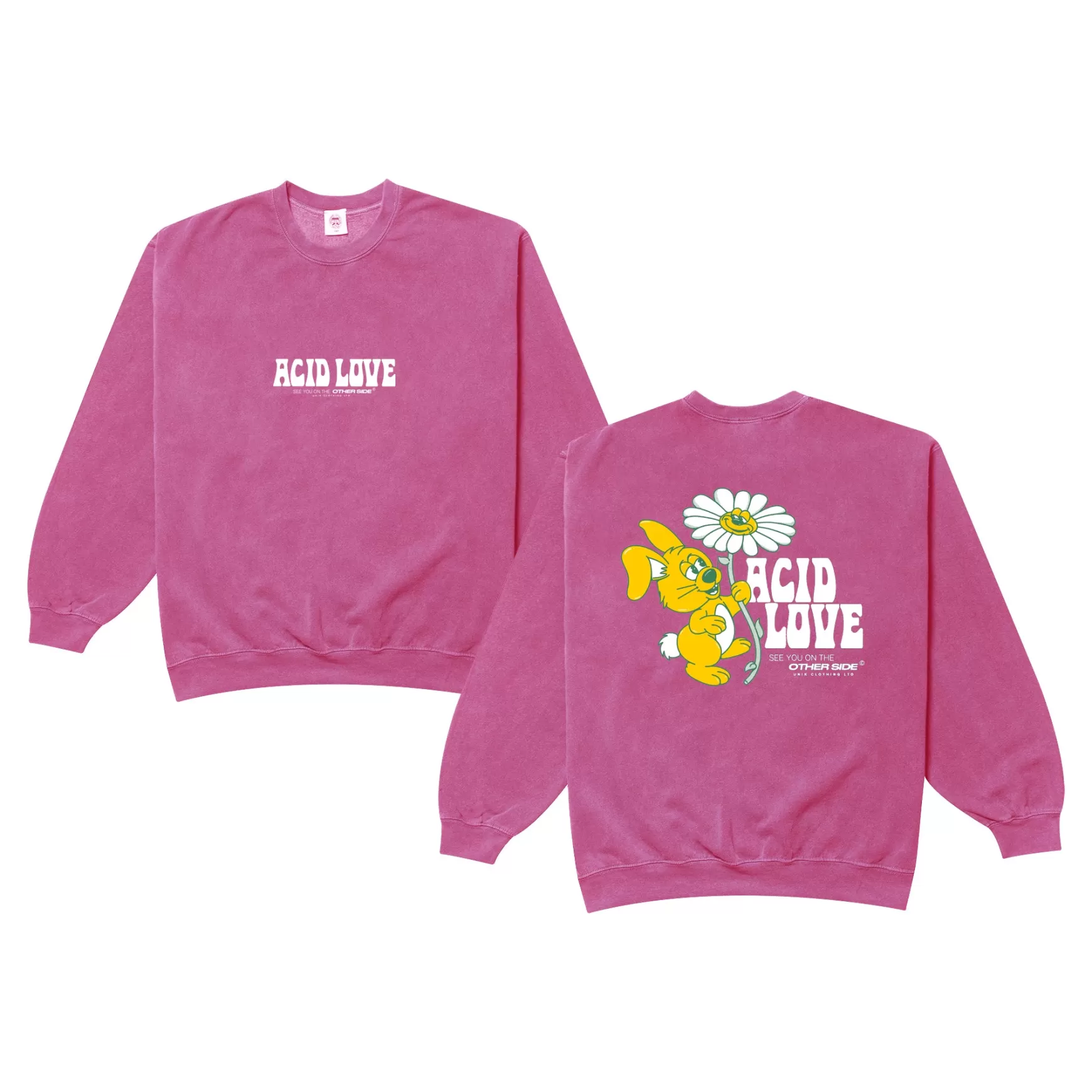 ACID LOVE 0.06 'Other Side' Sweatshirt - Vintage Washed Azalea Pink New