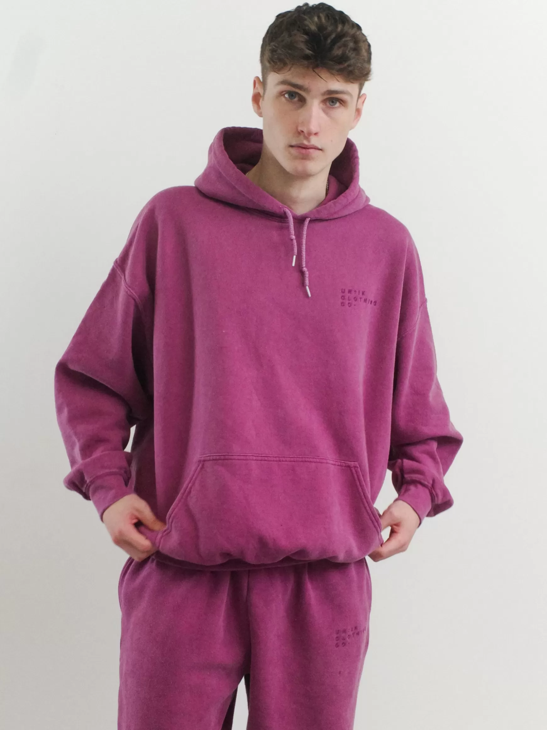 UN:IK Essentials Essentials 'sets' Vintage Washed Hoodie - Berry Fashion