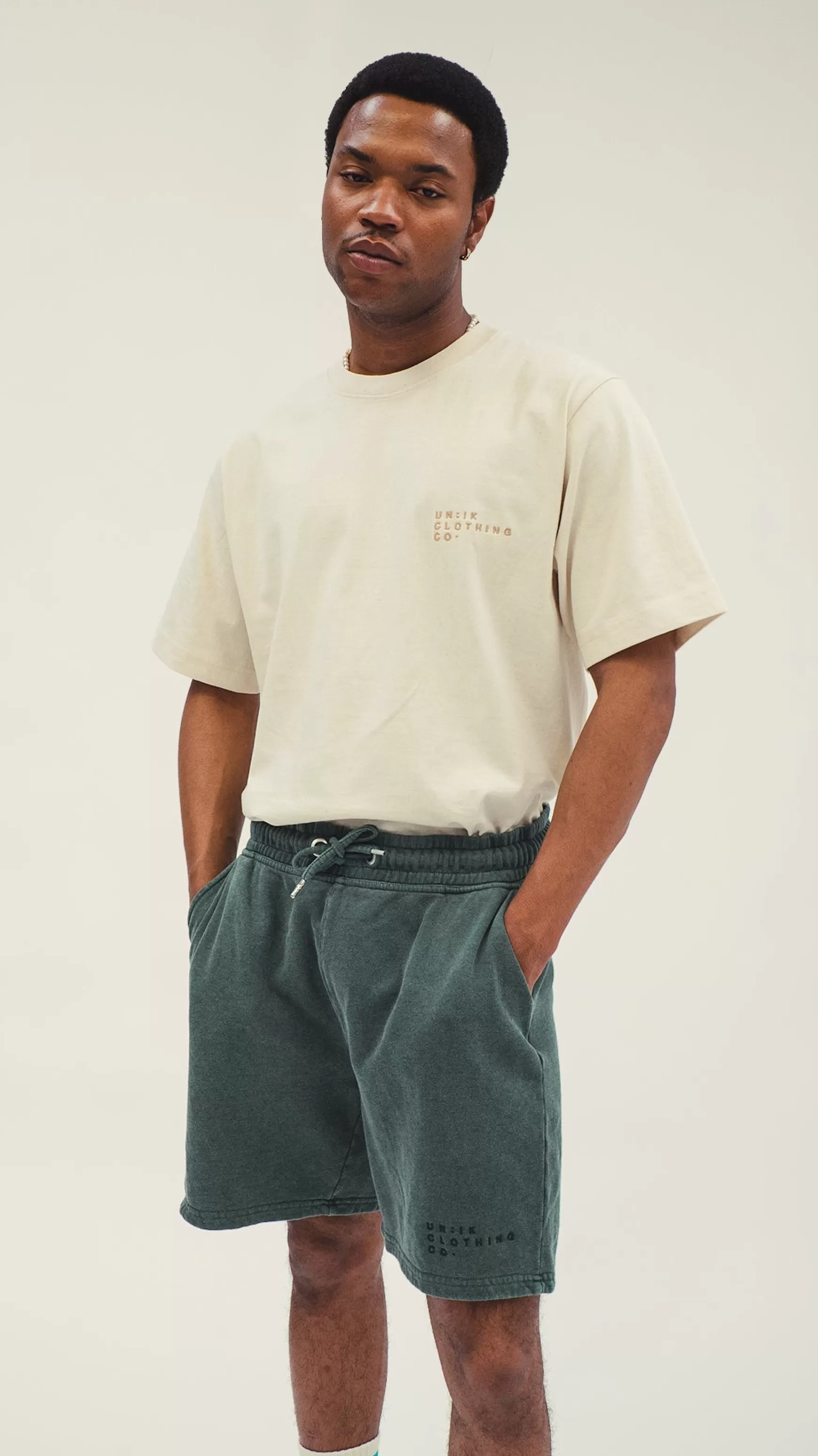 UN:IK Essentials Essentials 'sets' Vintage Washed Jogger Shorts - Pine Clearance