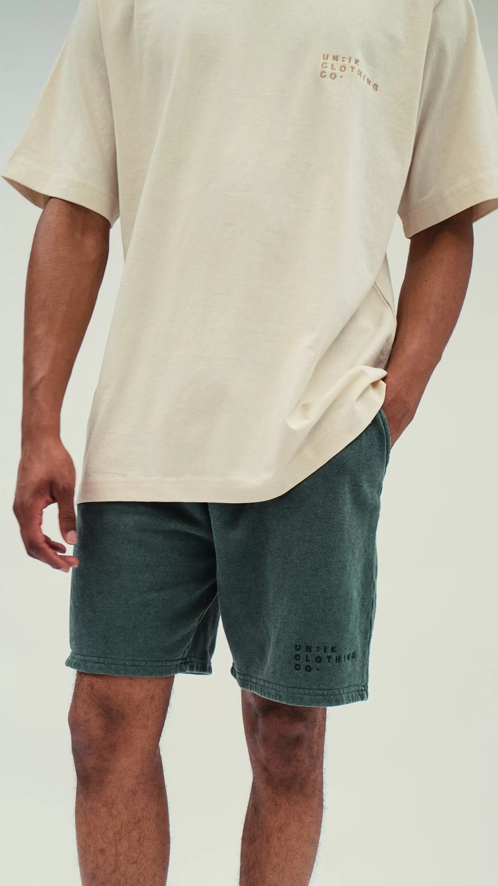 UN:IK Essentials Essentials 'sets' Vintage Washed Jogger Shorts - Pine Clearance