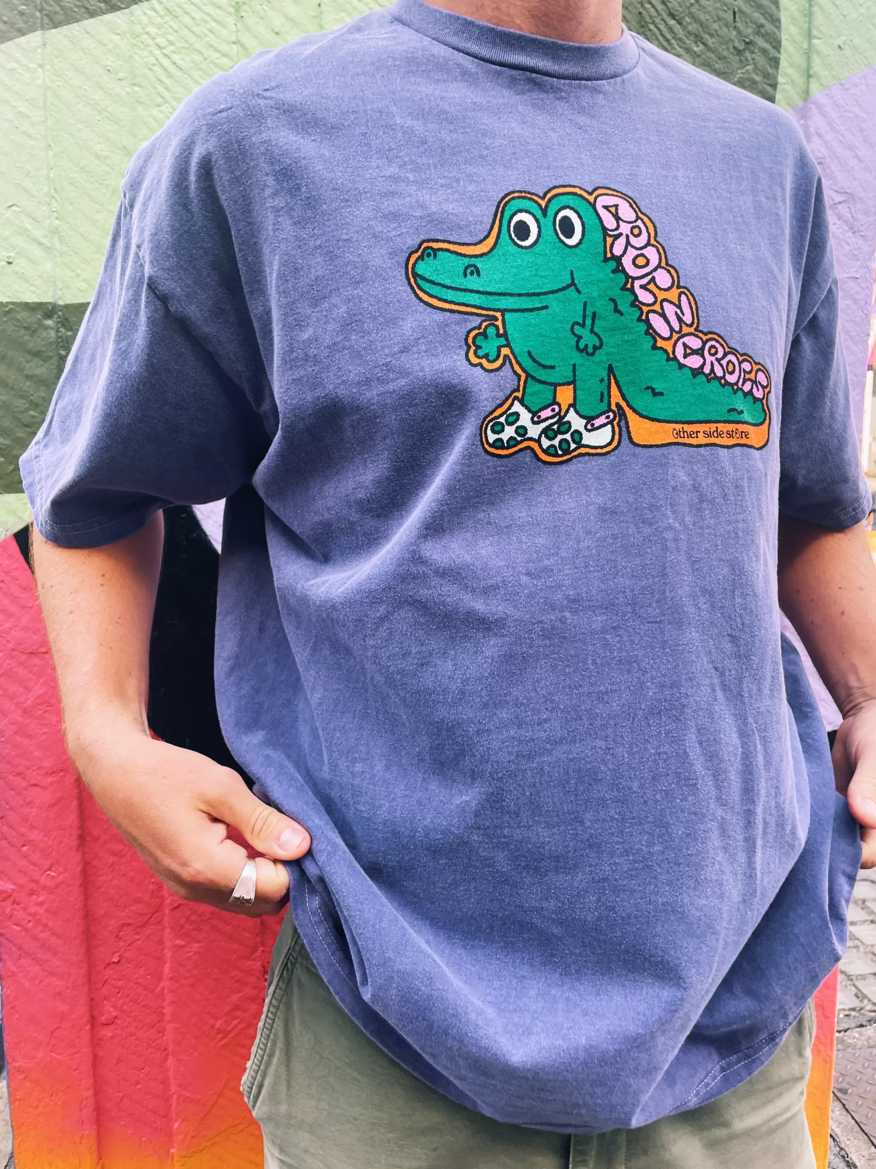 Other Side Store 'Croc In Crocs' Vintage Washed Tee - Violet Online