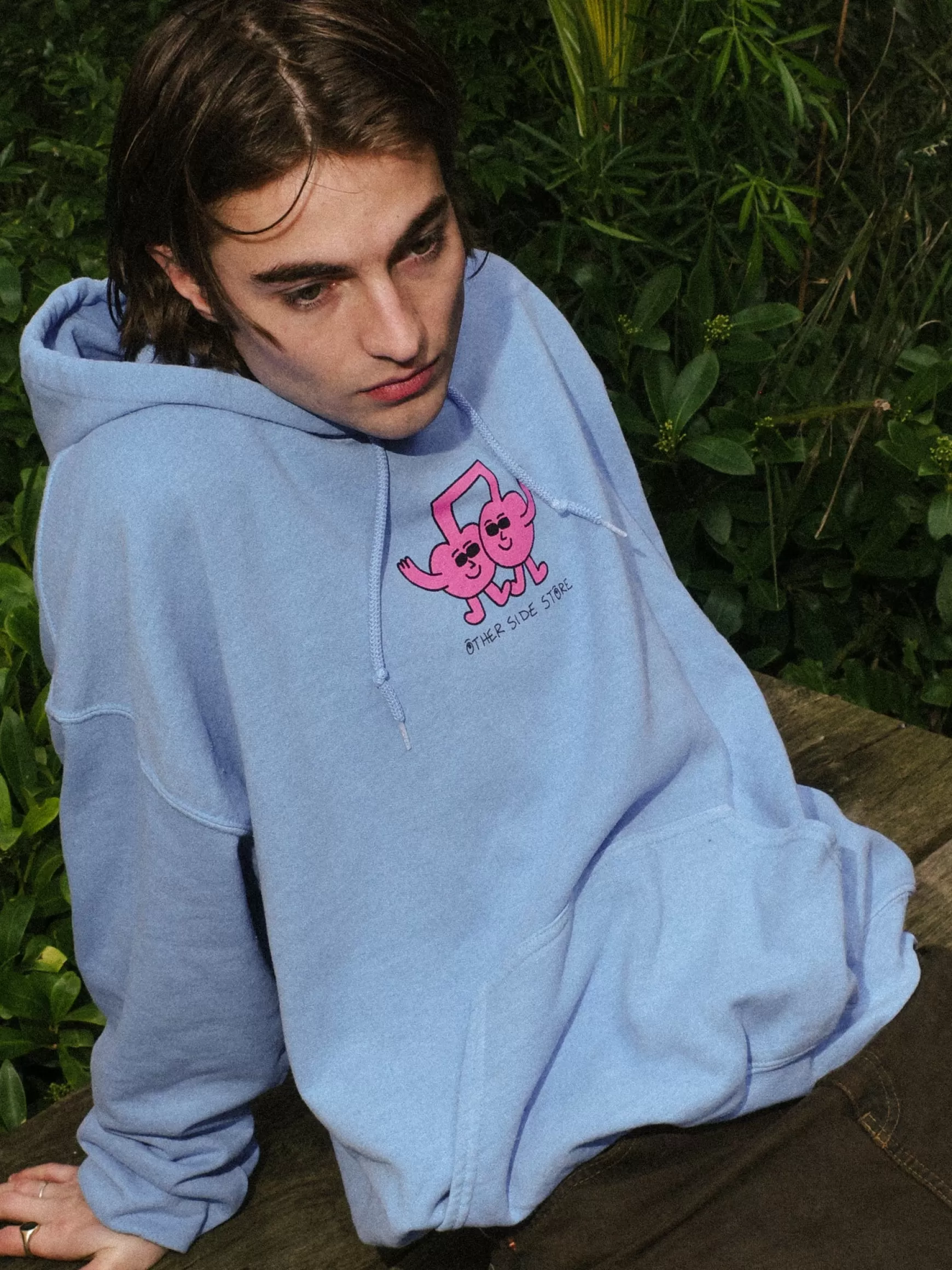 Other Side Store 'Fruity Note' Hoodie - Vintage Washed Baby Blue Flash Sale