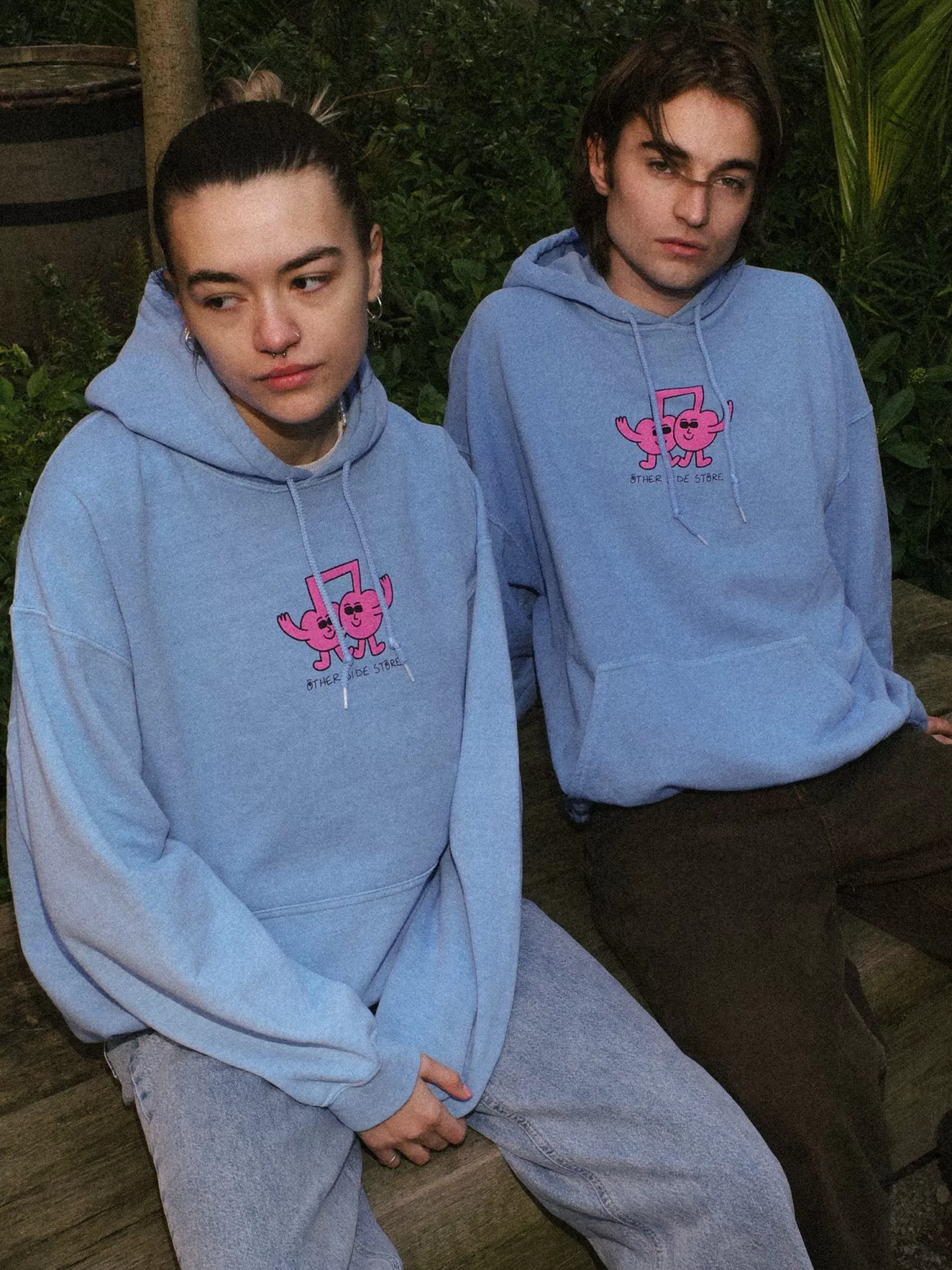 Other Side Store 'Fruity Note' Hoodie - Vintage Washed Baby Blue Flash Sale