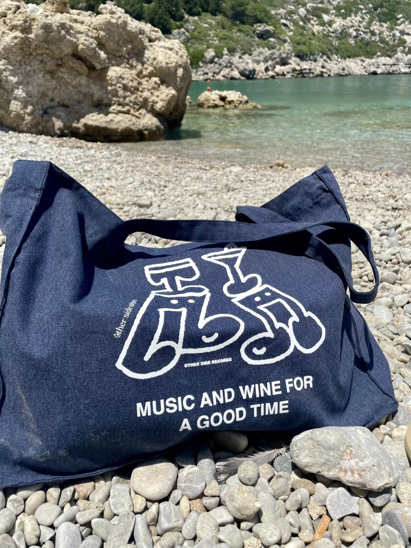 Other Side Store 'Music & Wine' Organic Tote - Navy Denim Sale