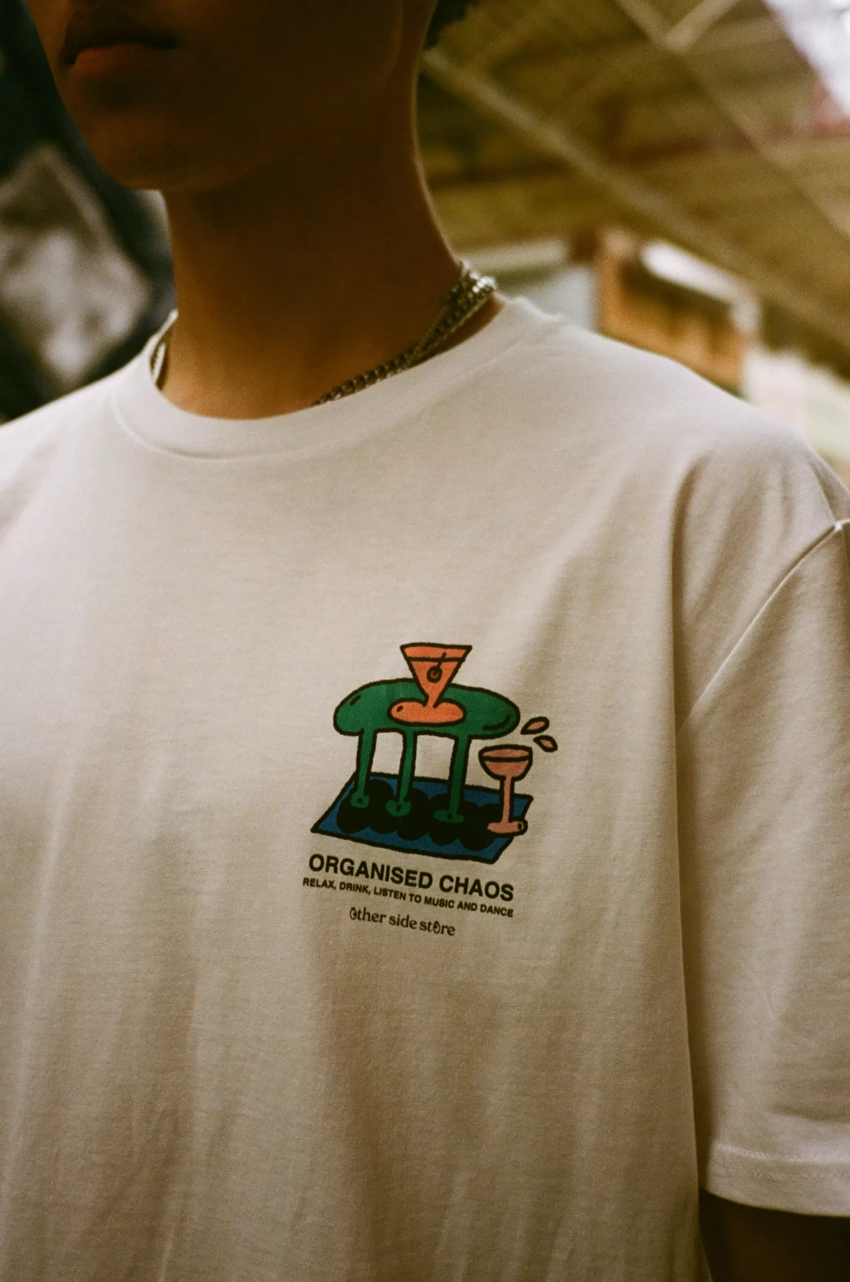 Other Side Store 'Organised Chaos' Organic Tee - White Clearance