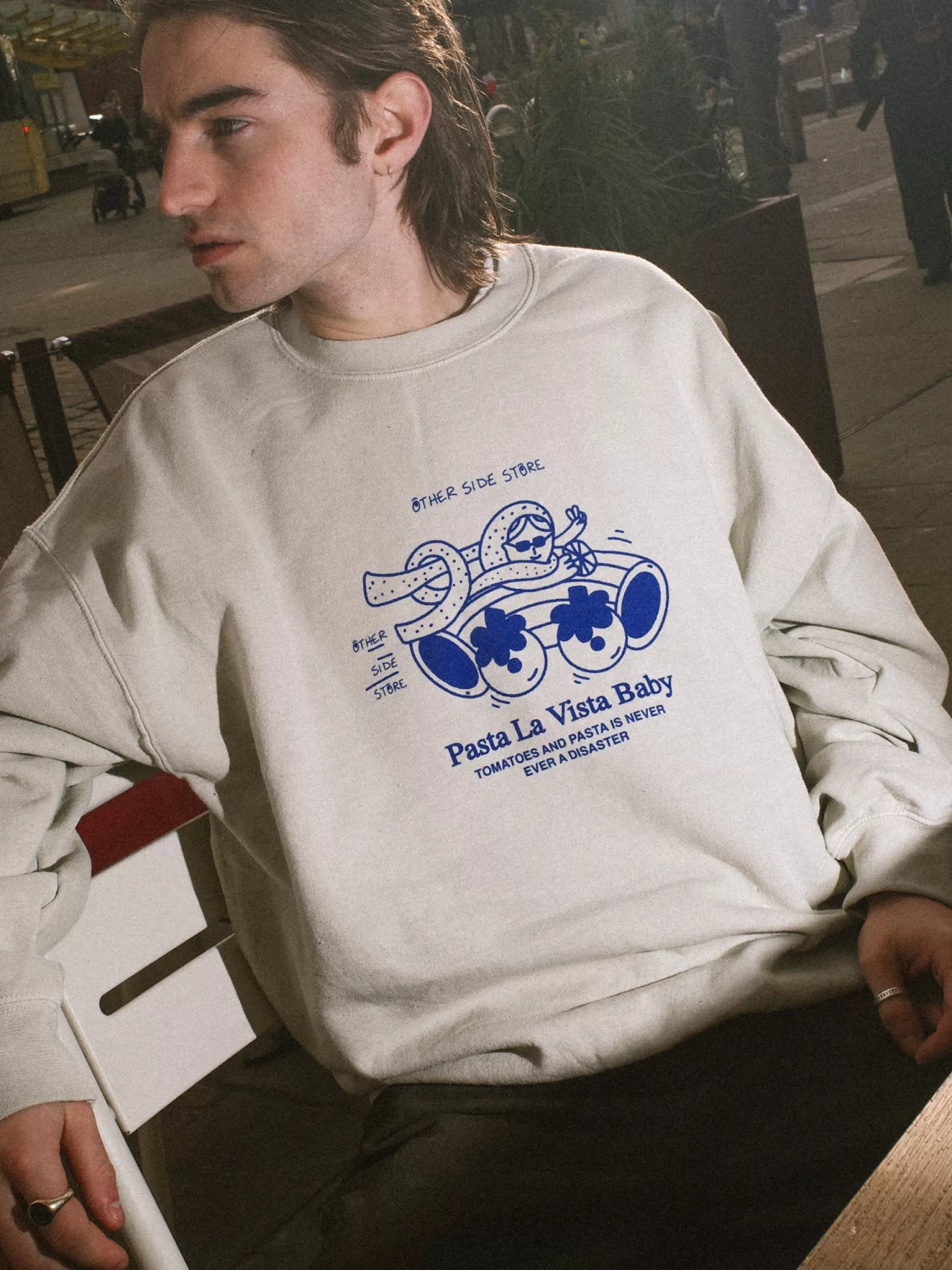 Other Side Store 'Pasta La Vista' Sweater - Vintage Washed Ecru Sale