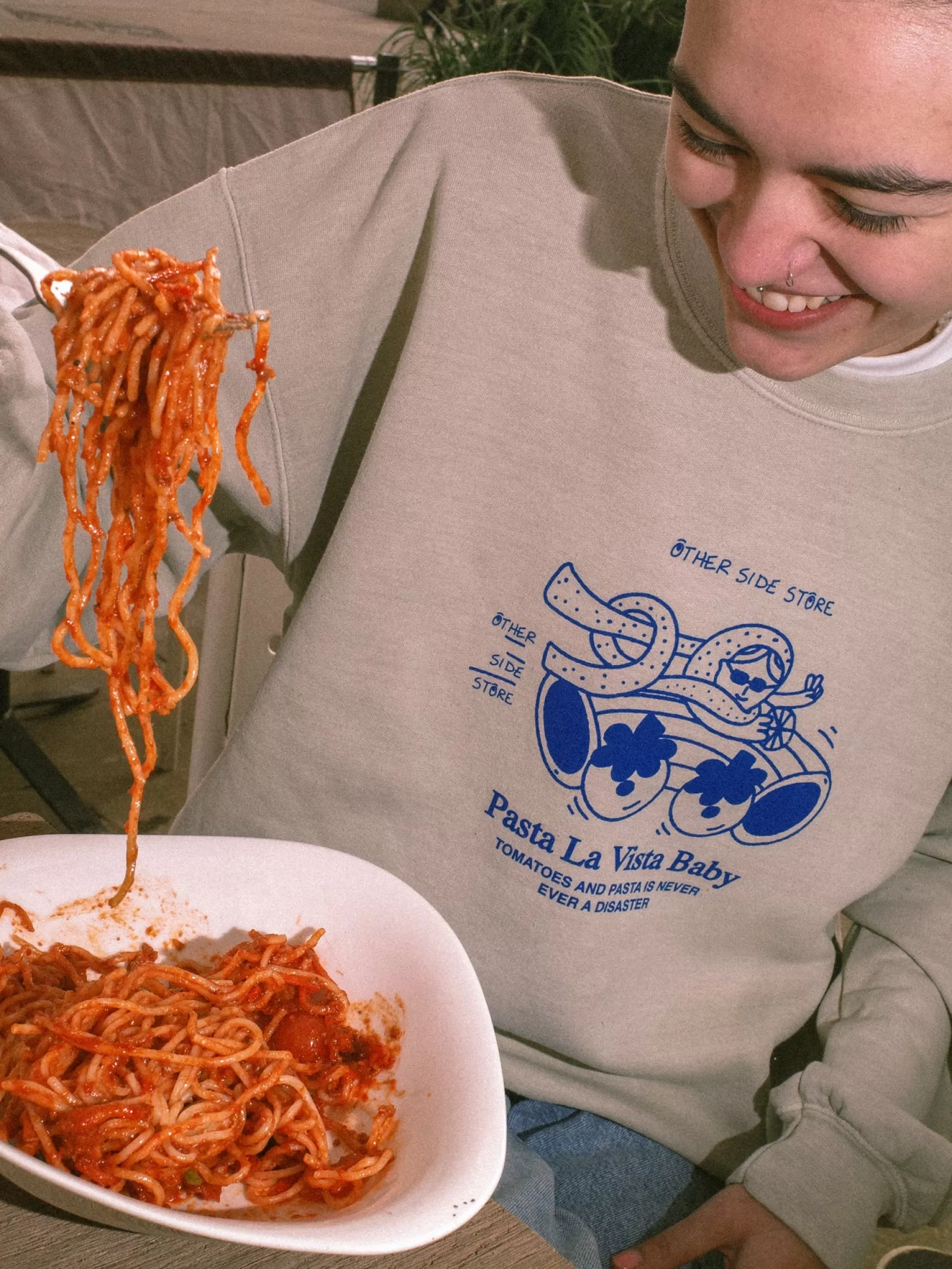 Other Side Store 'Pasta La Vista' Sweater - Vintage Washed Ecru Sale