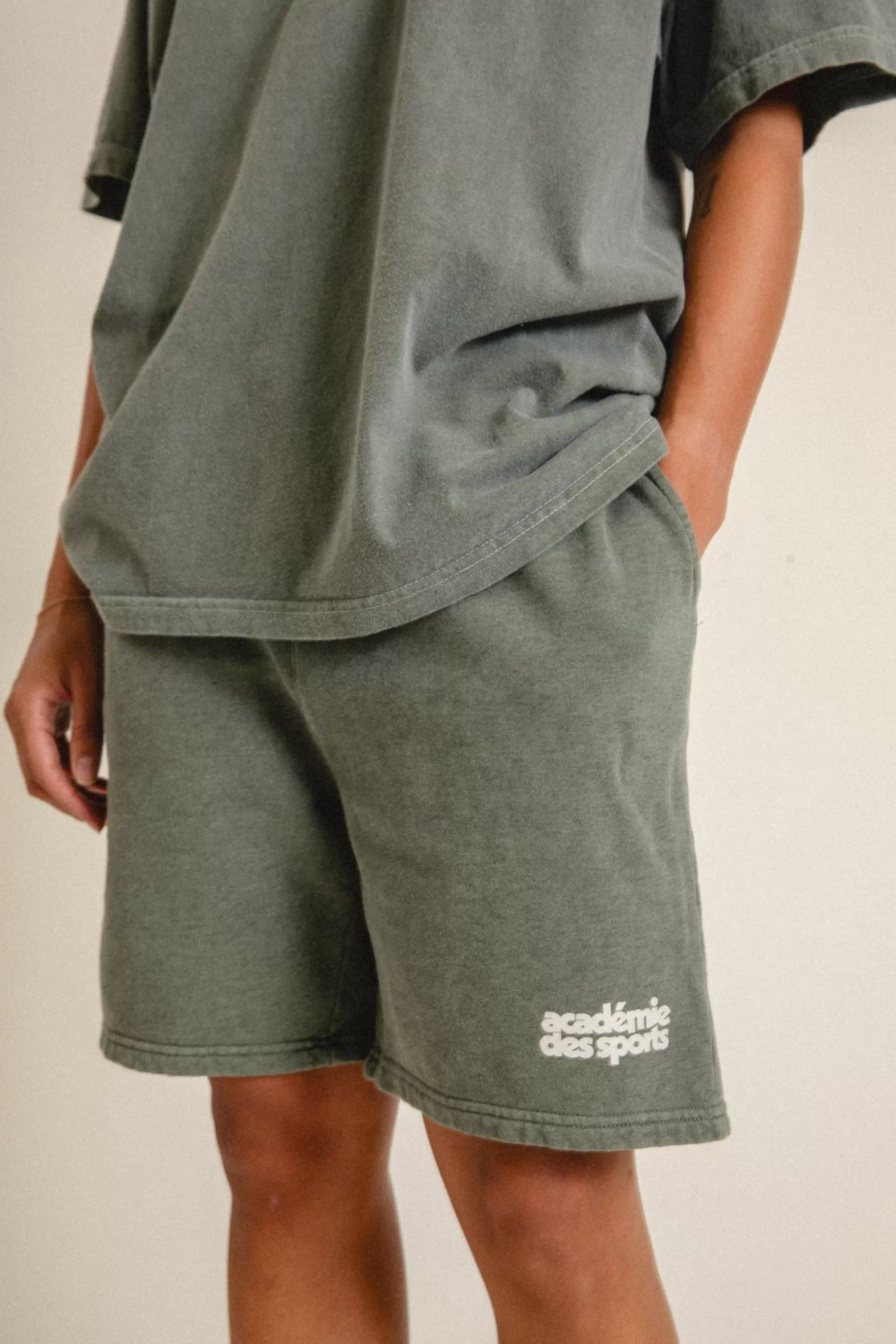 Vice 84 'Academie Des Sports' Vintage Washed Shorts - Khaki Clearance