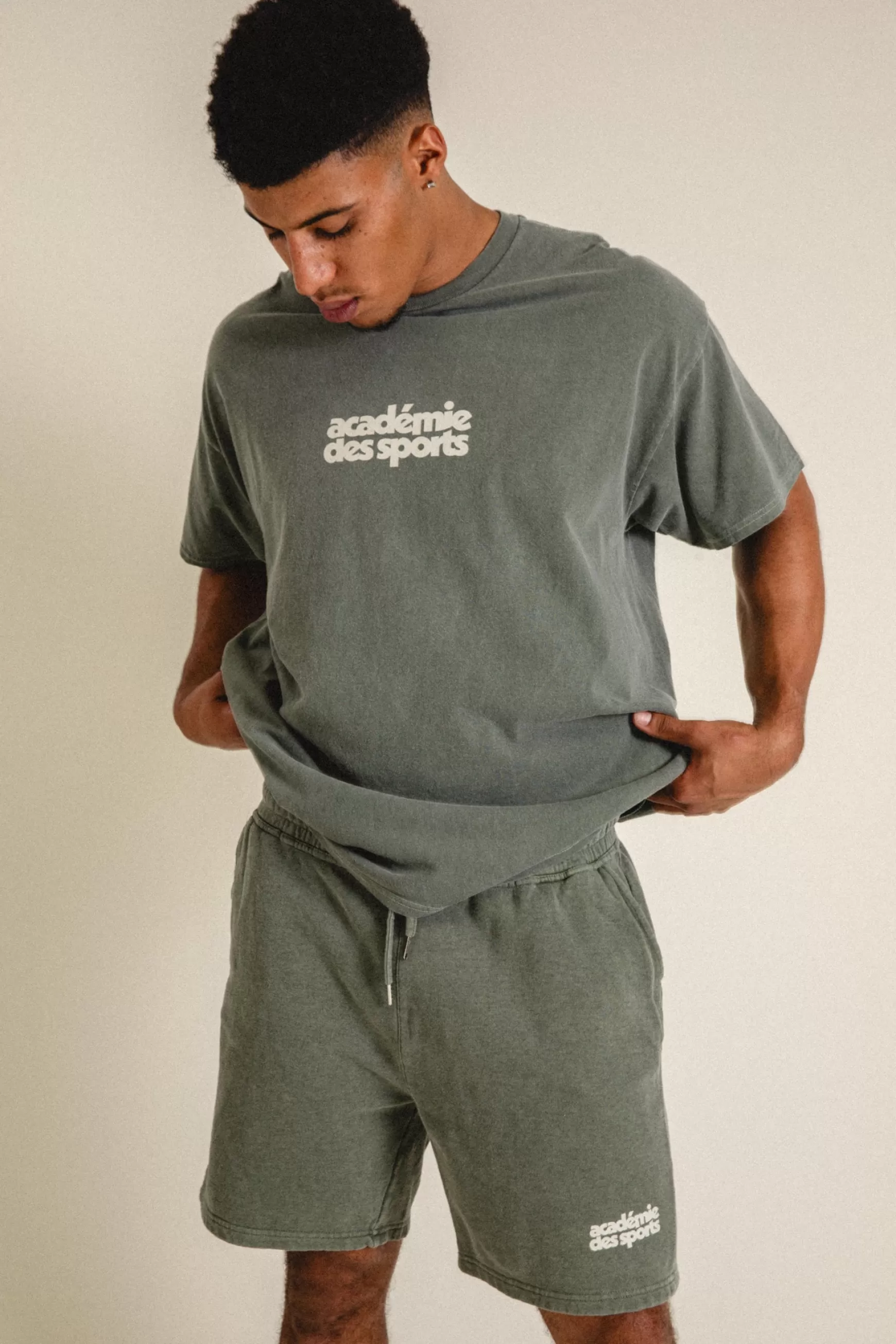 Vice 84 'Academie Des Sports' Vintage Washed Shorts - Khaki Clearance