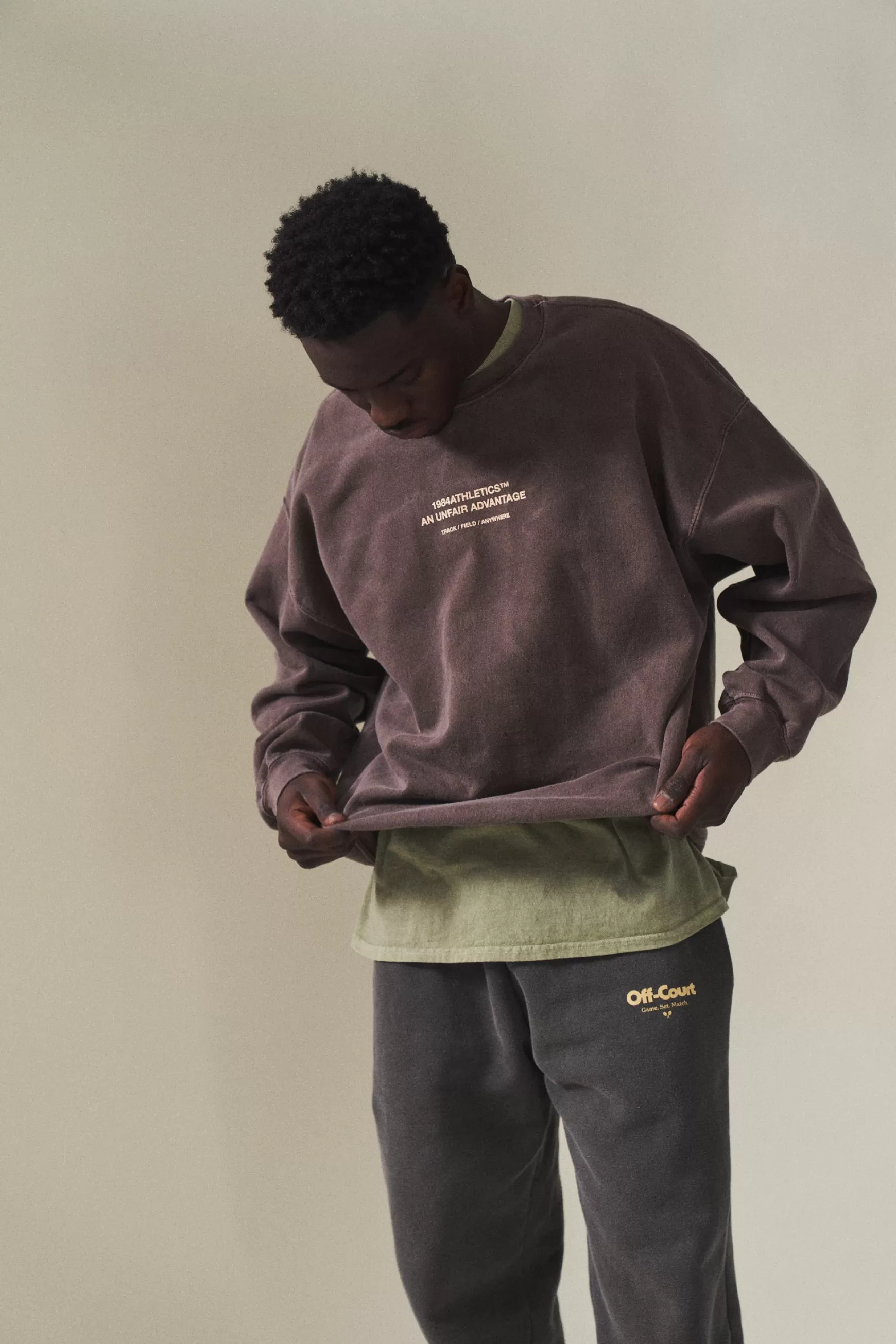 Vice 84 'Athletics' Vintage Washed Sweater - Chocolate Clearance