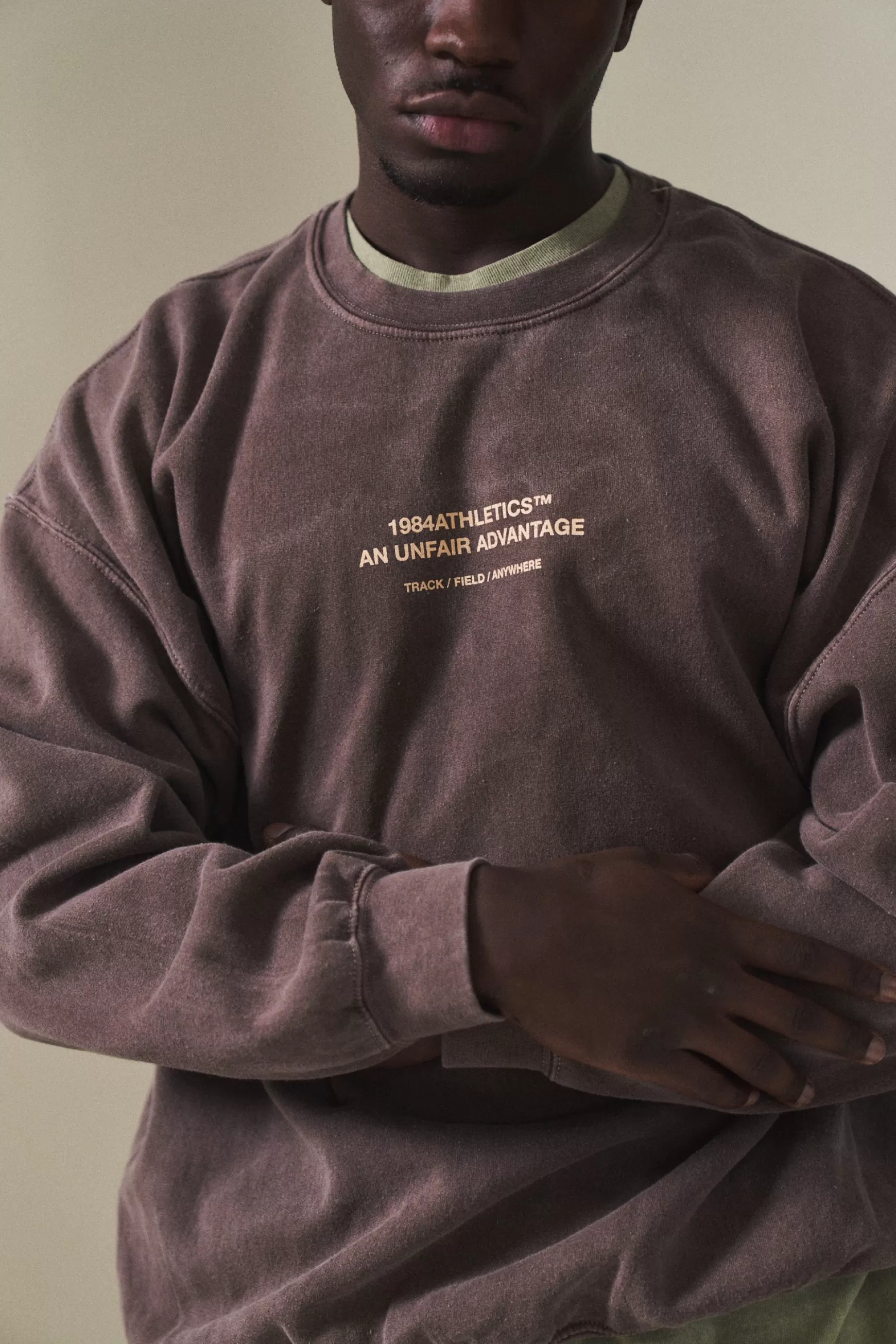 Vice 84 'Athletics' Vintage Washed Sweater - Chocolate Clearance
