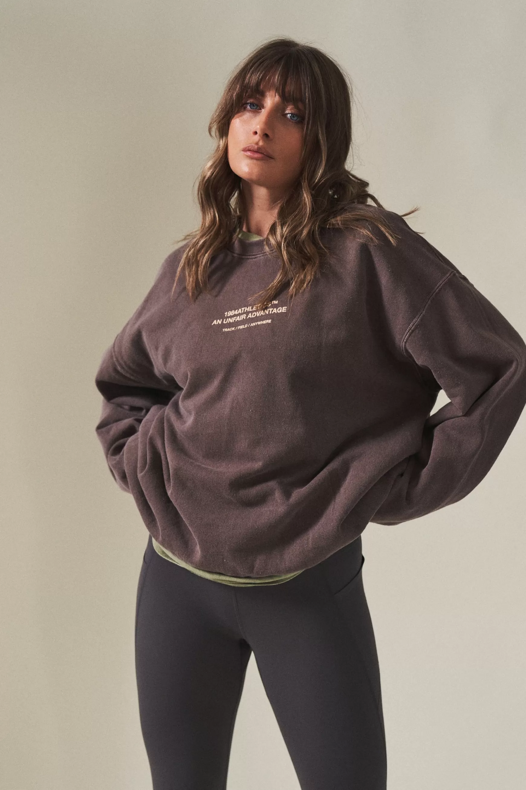 Vice 84 'Athletics' Vintage Washed Sweater - Chocolate Clearance