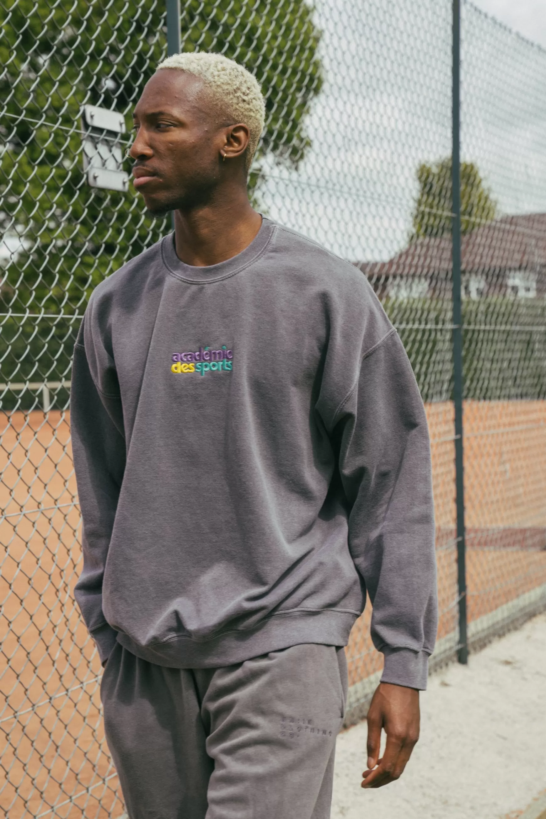 Vice 84 'Club Academie' Embroidered Sweater - Vintage Washed Charcoal Fashion