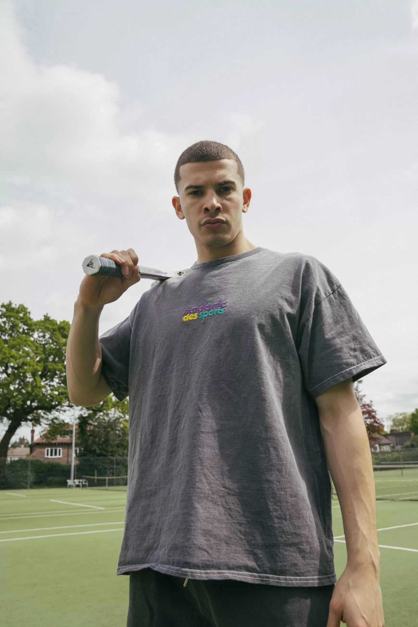 Vice 84 'Club Academie' Embroidered Tee - Vintage Washed Charcoal Shop