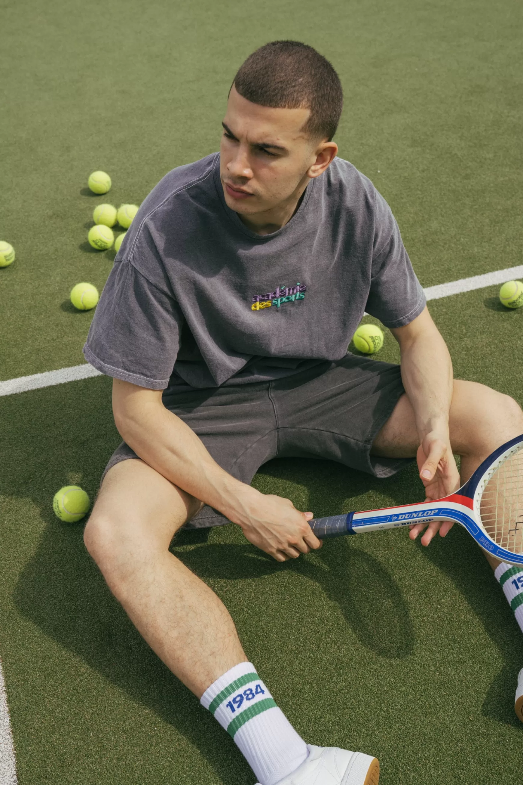 Vice 84 'Club Academie' Embroidered Tee - Vintage Washed Charcoal Shop