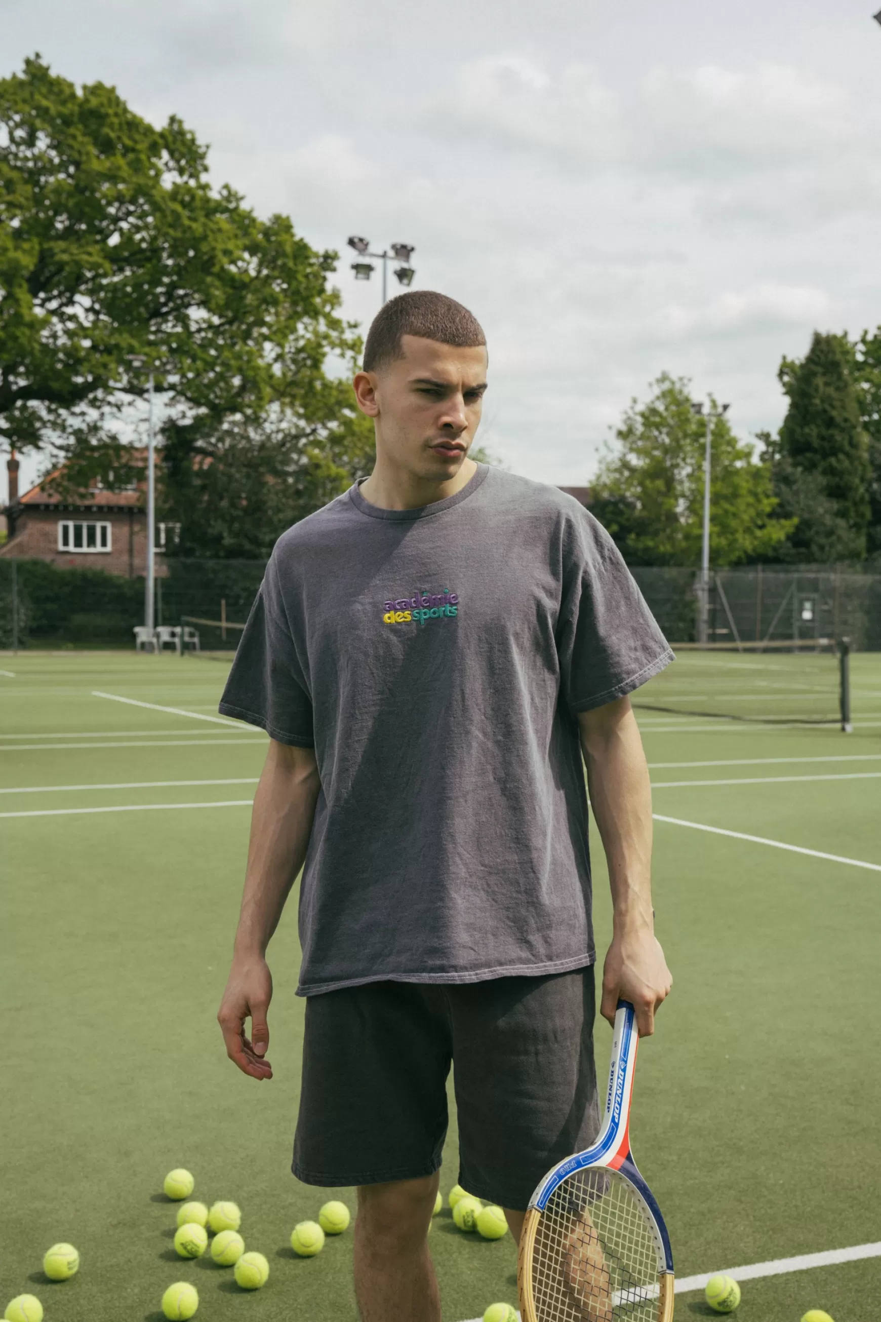 Vice 84 'Club Academie' Embroidered Tee - Vintage Washed Charcoal Shop
