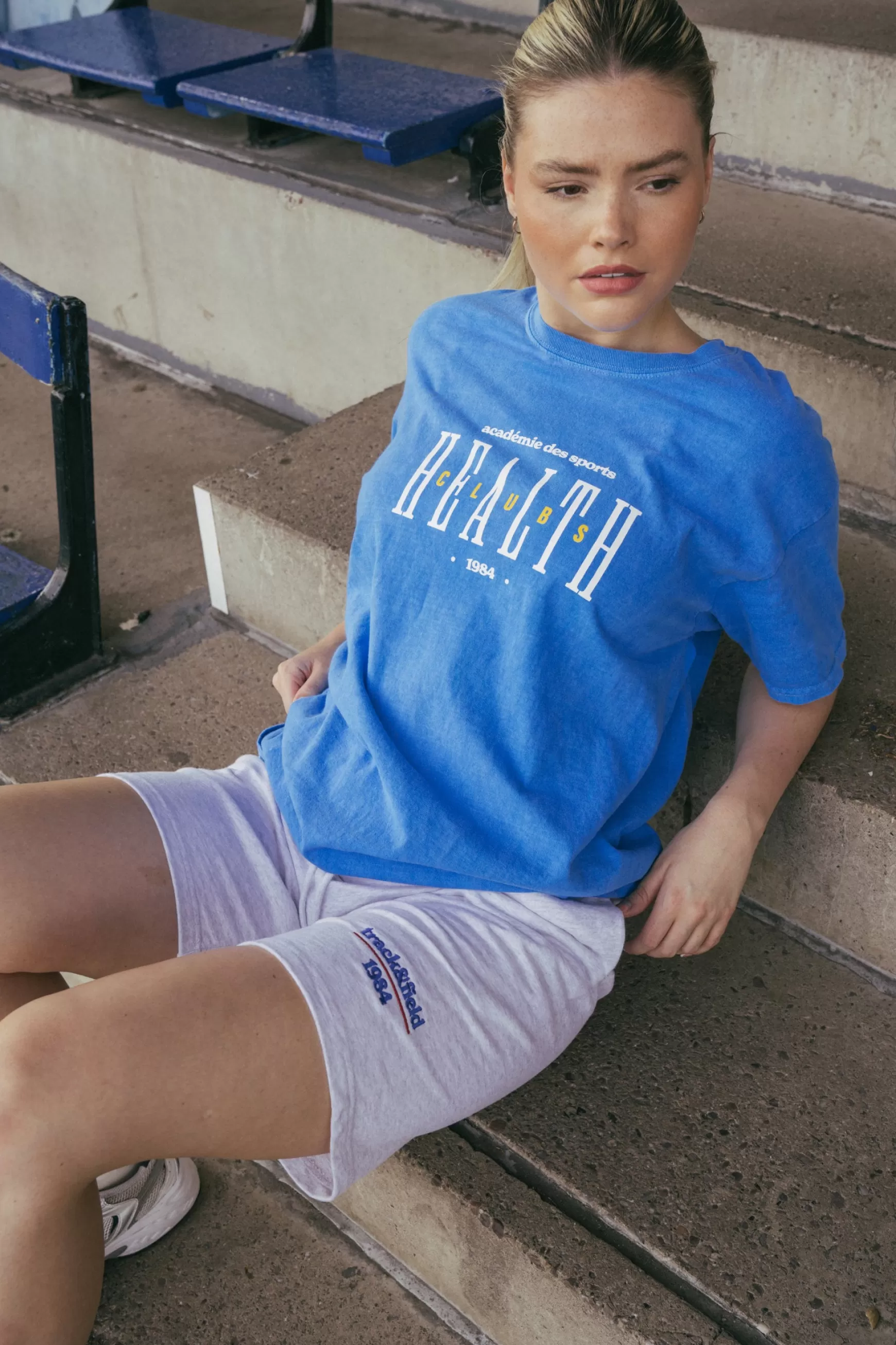 Vice 84 'Health Clubs' Vintage Washed Tee - Cobalt Blue Cheap