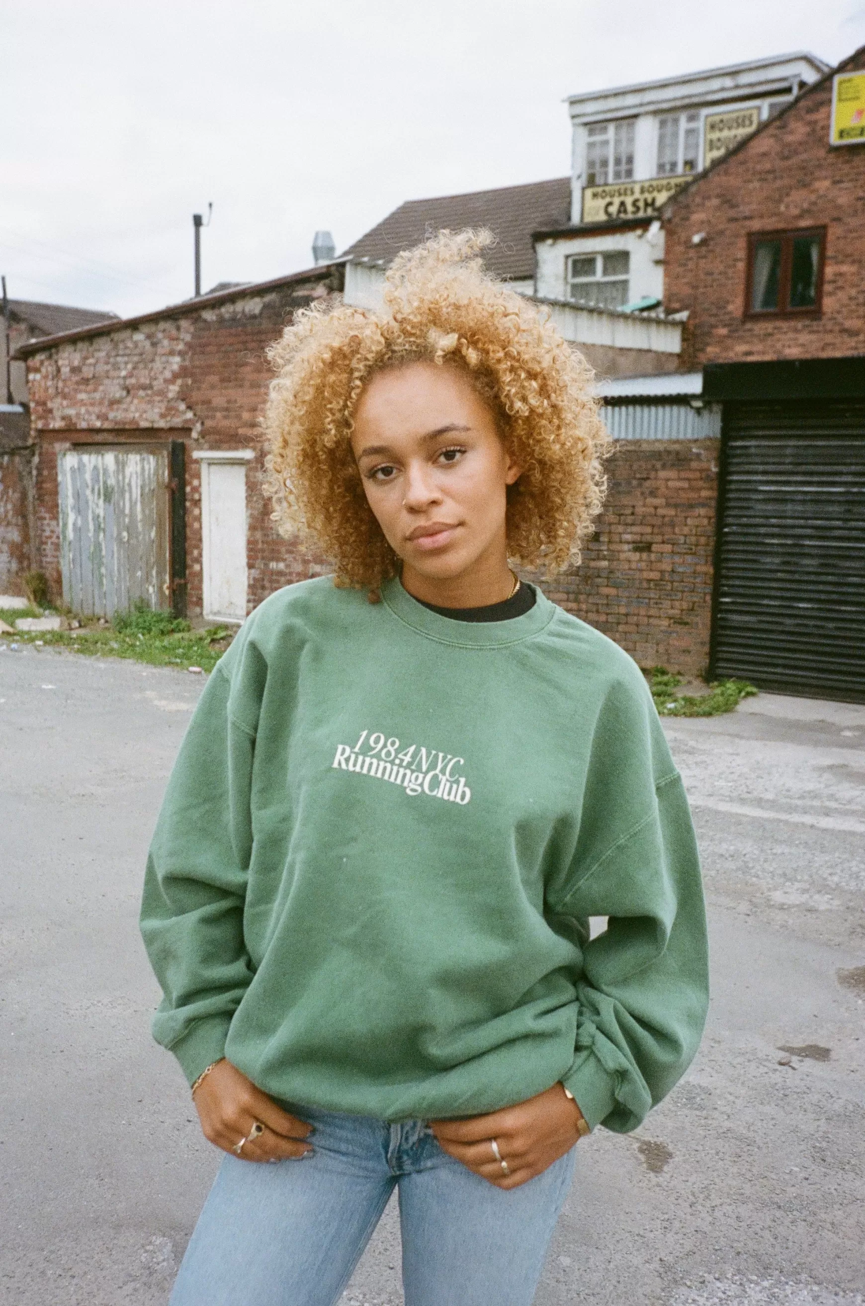 Vice 84 'Running Club' Sweater - Vintage Washed Moss Clearance