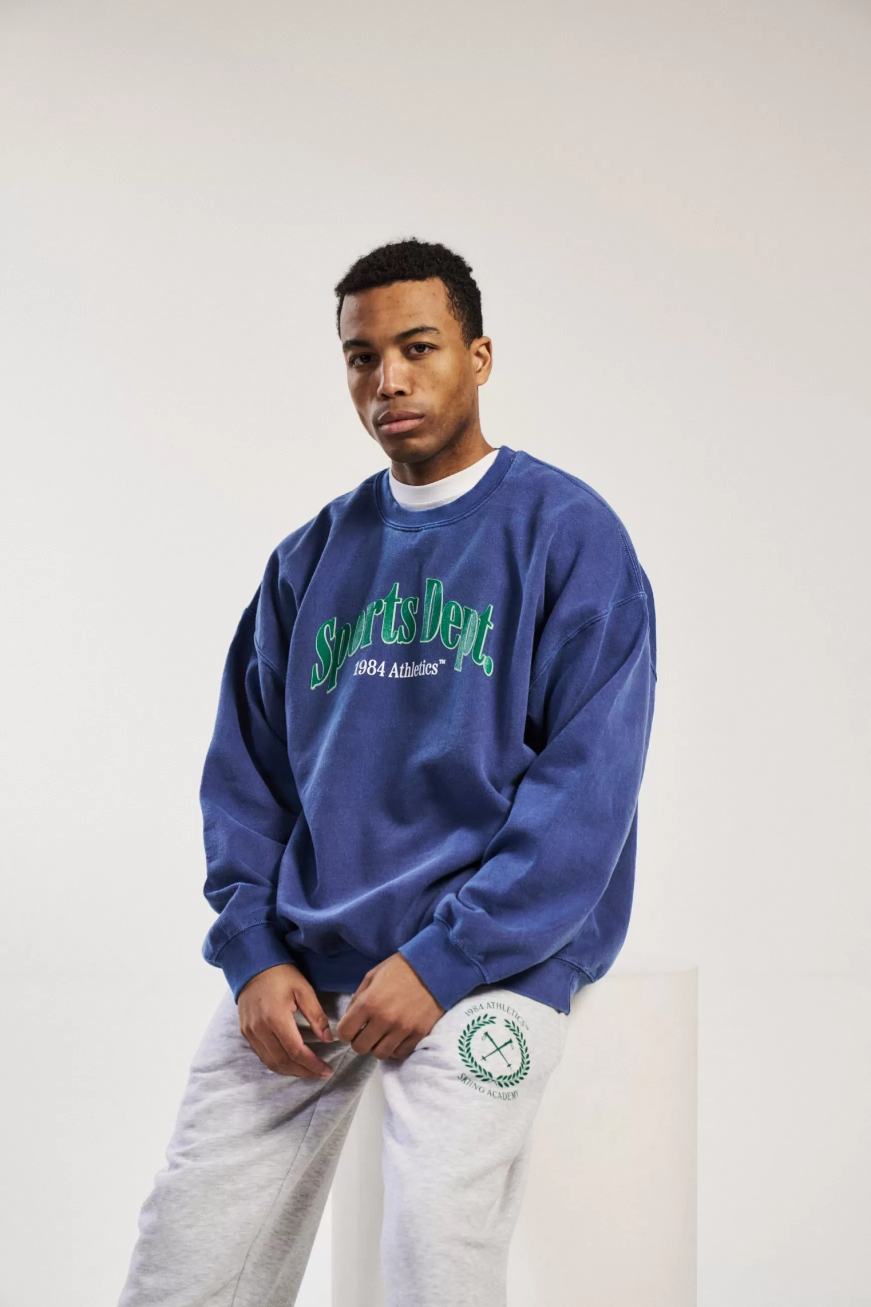 Vice 84 'sports Dept' Vintage Washed Sweater - Marine Discount
