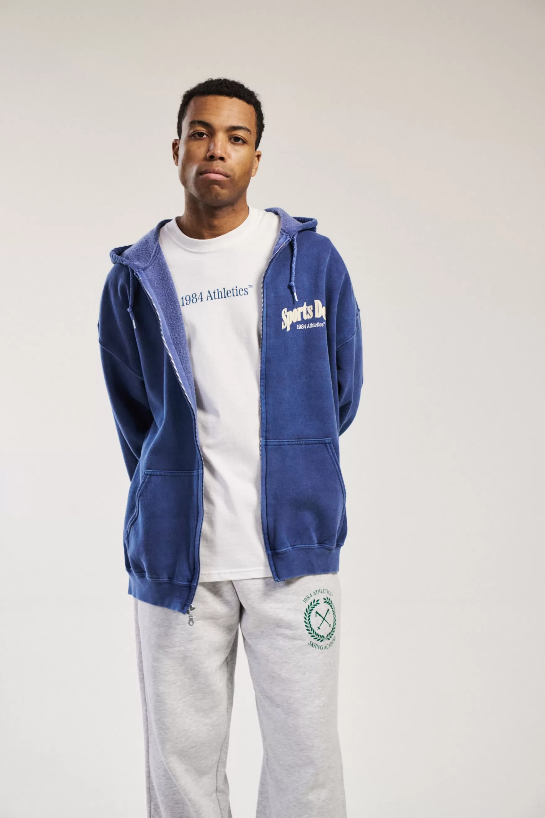 Vice 84 'sports Dept' Vintage Washed Zip Hoodie - Indigo Fashion