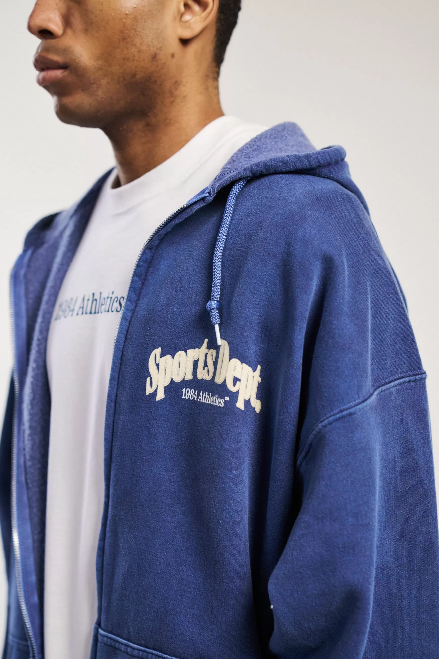 Vice 84 'sports Dept' Vintage Washed Zip Hoodie - Indigo Fashion