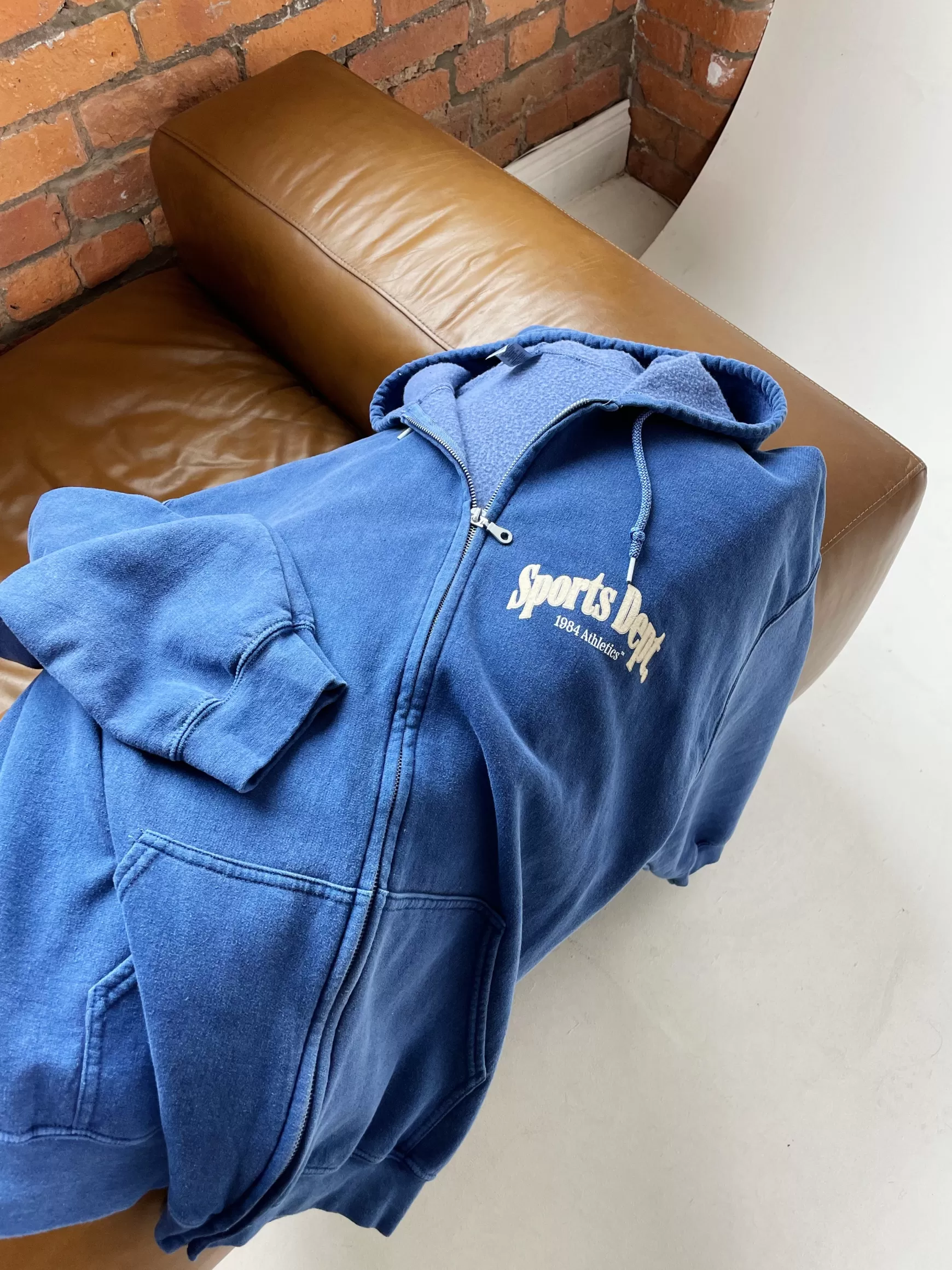 Vice 84 'sports Dept' Vintage Washed Zip Hoodie - Indigo Fashion