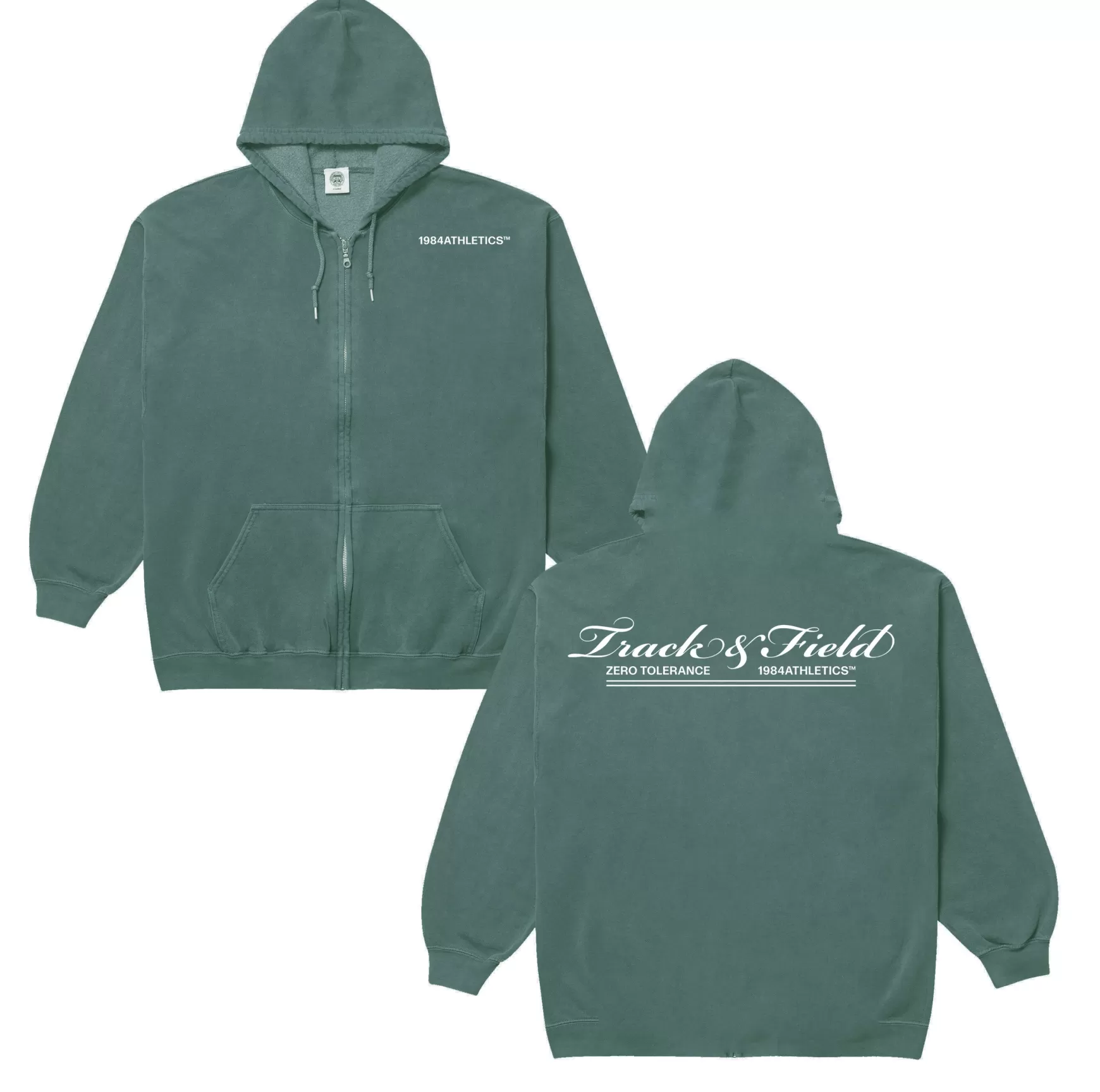 Vice 84 'Track Runner' Zip Up Vintage Washed Hoodie - Hunter Green Flash Sale