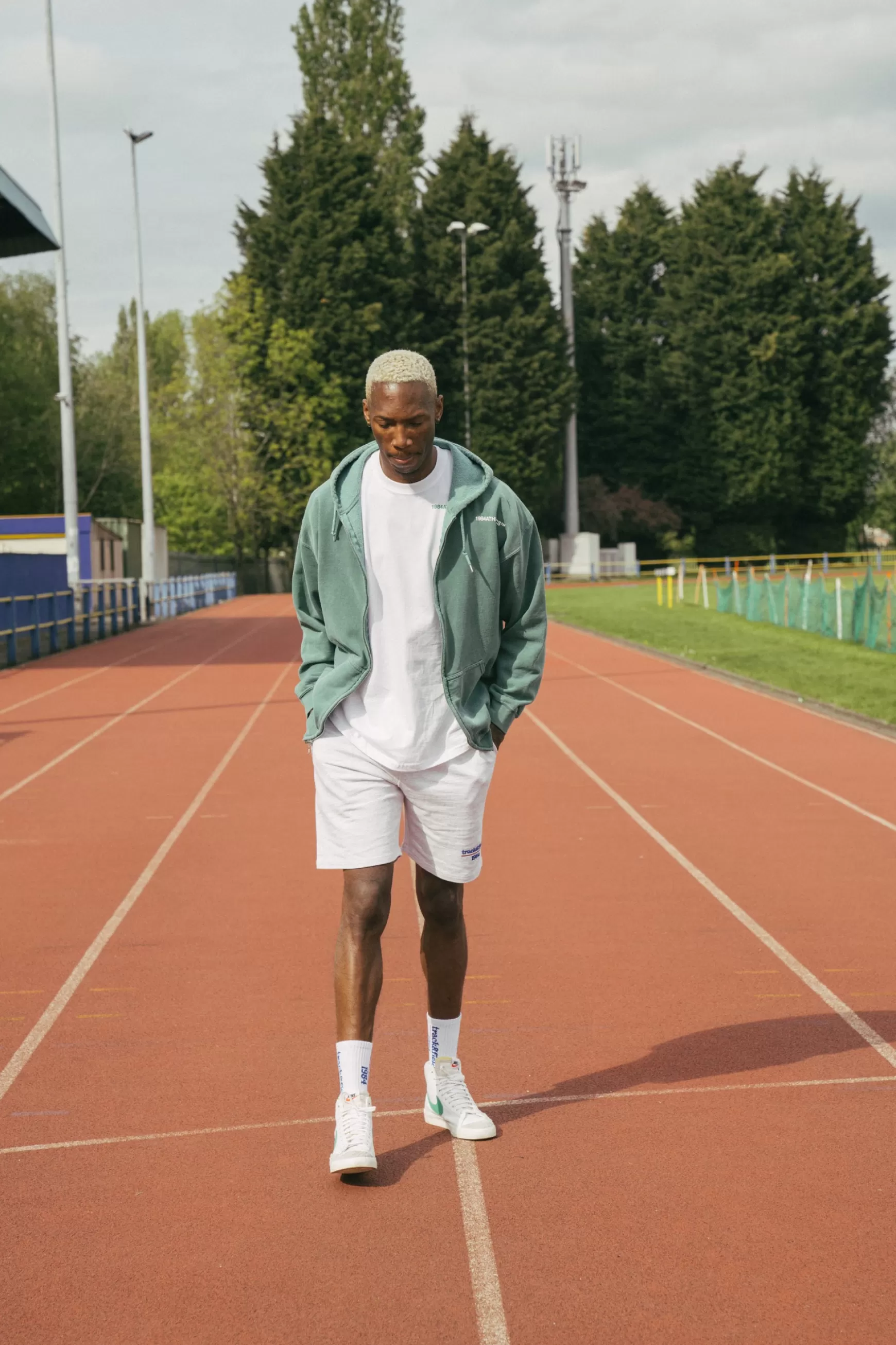 Vice 84 'Track Runner' Zip Up Vintage Washed Hoodie - Hunter Green Flash Sale